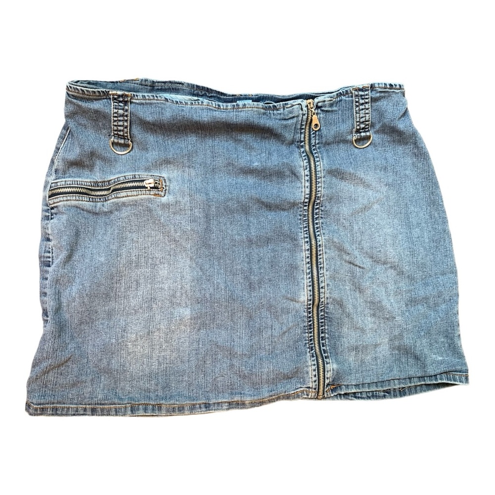 Vintage Y2K Apollo Jeans Denim Mini Skirt Jeans Blue Buckle Retro Sz‎ 2XL Grunge